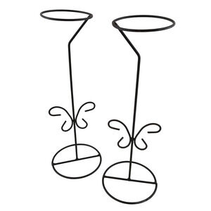 Lot of 2 Black Metal Plant Stands 15" Tall Indoor Outdoor Flower Pot Holders
